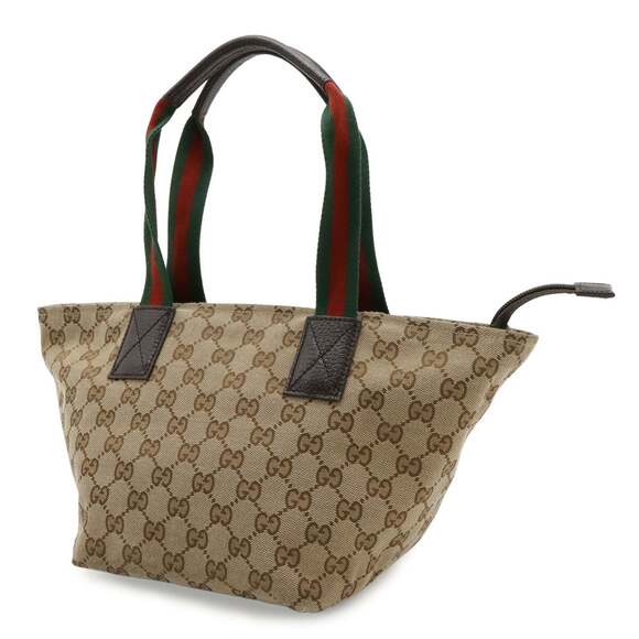 GUCCI GG Canvas Sherry Line Tote Bag, Handbag, Leather, Khaki Beige, Dark Bro... - Picture 3 of 10